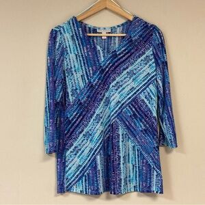 🆕 DANA BUCHMAN Blouse Women's Medium Shirt Top Purple Blue Striped Tunic Summer